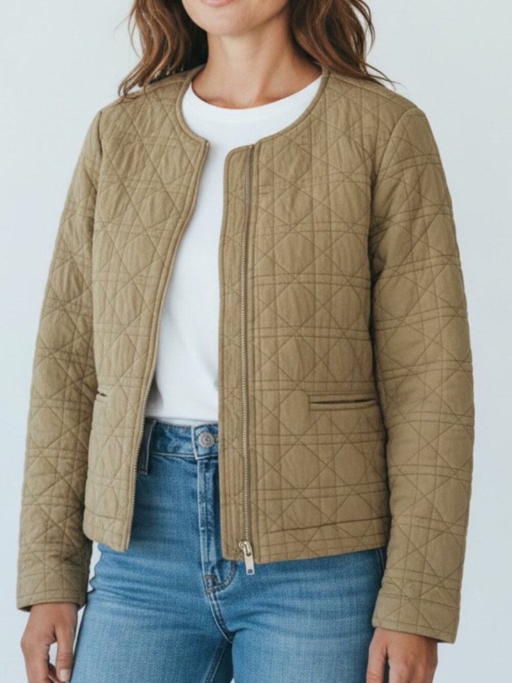 Quilted Barn Chore Jacket Bagatelle Collection New York Camel Khaki Tan L